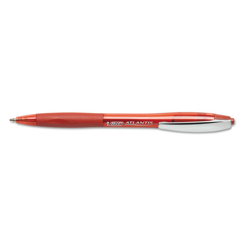 Bic Atlantis Retractable Ballpoint Pen, Medium 1mm, Red Ink/Barrel, Dozen