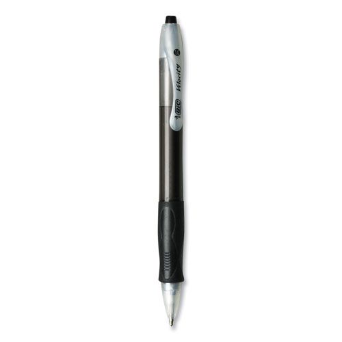 Bic Velocity Retractable Ballpoint Pen, 1mm, Black Ink, Trans Black Barrel, Dozen