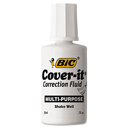 Bic Cover-It Correction Fluid, 20 ml Bottle, White, Dozen