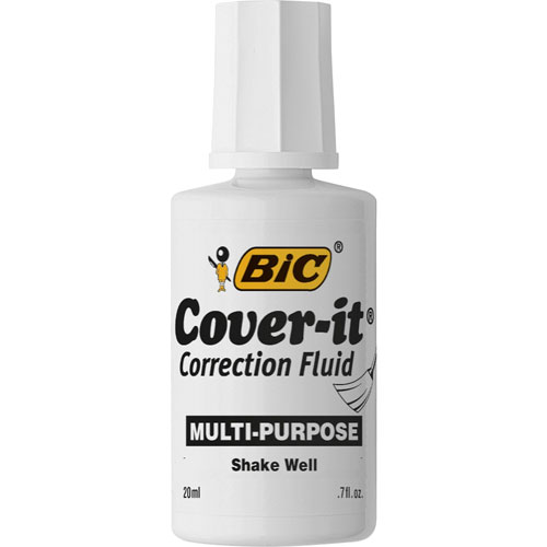 Bic Correction Fluid, Fast-Doorying, 20 ml, 12/BX, White