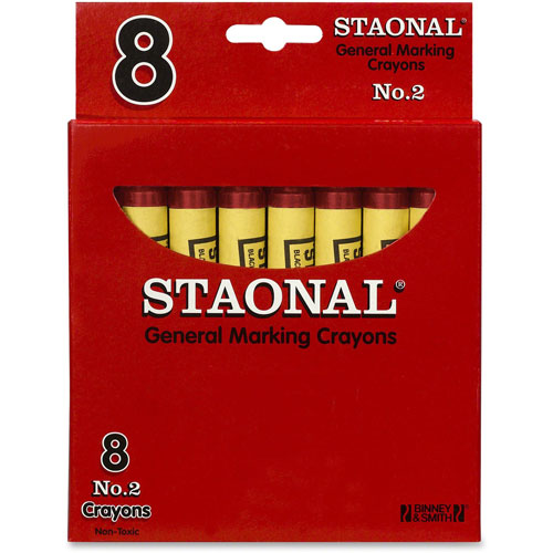 Staonal® Marking Crayon, Permanent, Jumbo Size, Nontoxic, Red, 8/Box