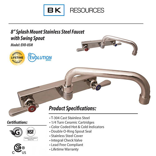 BK Resources Evolution Splash Mount Stainless Steel Faucet, 4.88