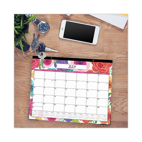 Blue Sky Mahalo Academic Desk Pad, Floral Artwork, 22 x 17, Black Binding, Clear Corners, 12-Month (July to June): 2023 to 2024