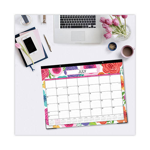 Blue Sky Mahalo Academic Desk Pad, Floral Artwork, 22 x 17, Black Binding, Clear Corners, 12-Month (July to June): 2023 to 2024