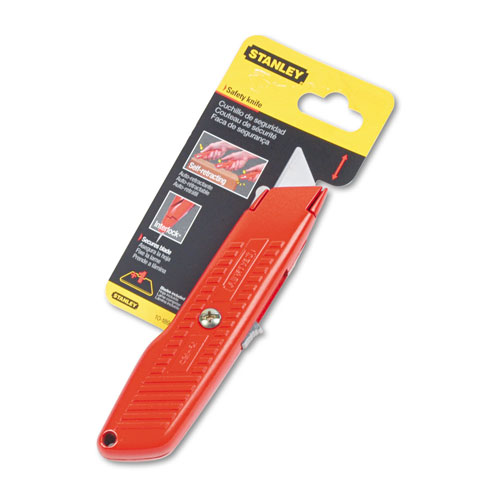Stanley Bostitch Interlock Safety Utility Knife w/Self-Retracting Round Point Blade, Red Orange