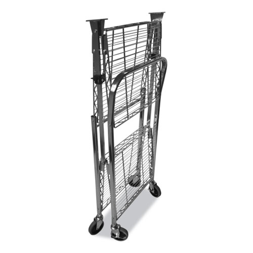 Bostitch® Stowaway Folding Carts, 2 Shelves, 35w x 37.25d x 22h, Chrome, 250 lb Capacity