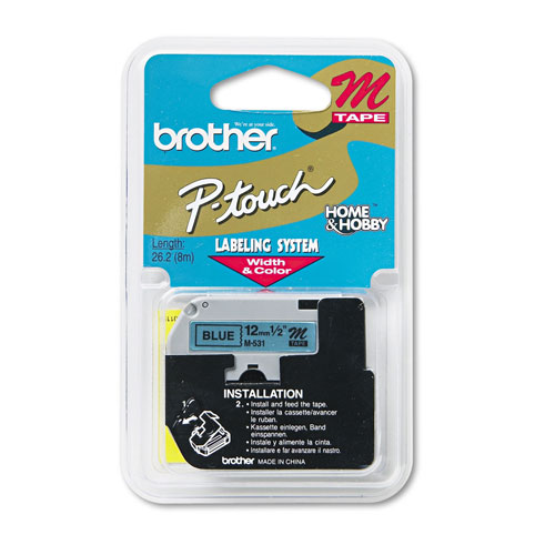 Brother M Series Tape Cartridge for P-Touch Labelers, 0.47" x 26.2 ft, Black on Blue