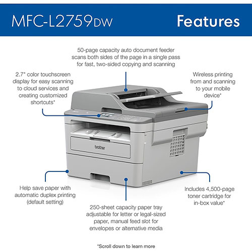 Brother MFC-L2759DW Wireless Laser Multifunction Printer