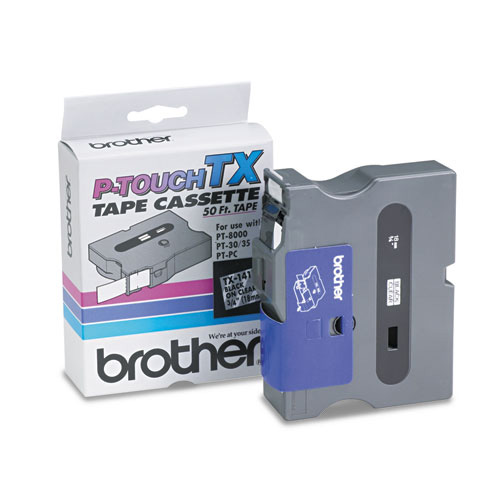 Brother TX Tape Cartridge for PT-8000, PT-PC, PT-30/35, 0.7" x 50 ft, Black on Clear