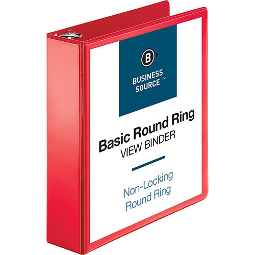 Business Source View Binder, Round Ring, 2", Red