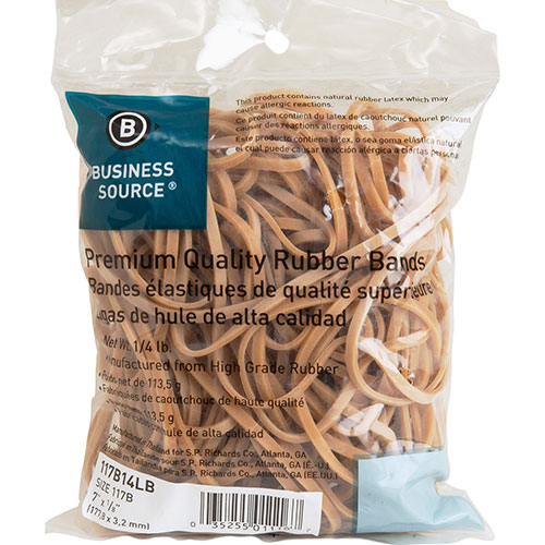 Business Source Rubber Bands, 1/4 lb., Approx. 62/BX, Size 117B, 7