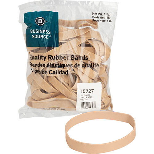 Business Source Rubber Bands, Size 107, 1 lb bag, Natural Crepe