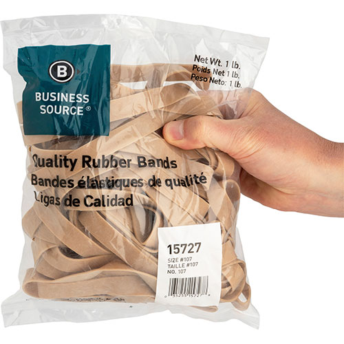 Business Source Rubber Bands, Size 107, 1 lb bag, Natural Crepe