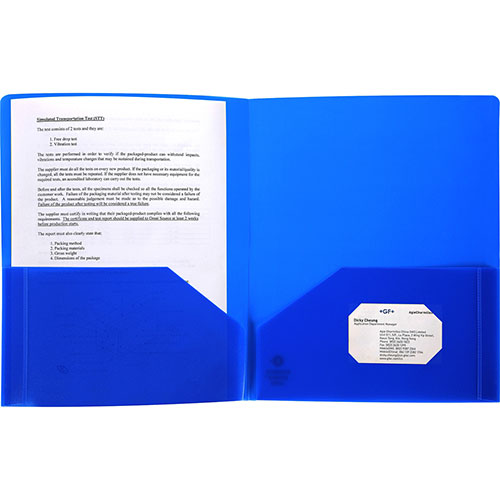 Business Source Poly Portfolio, 2 Pocket, Letter, .3mil, Blue