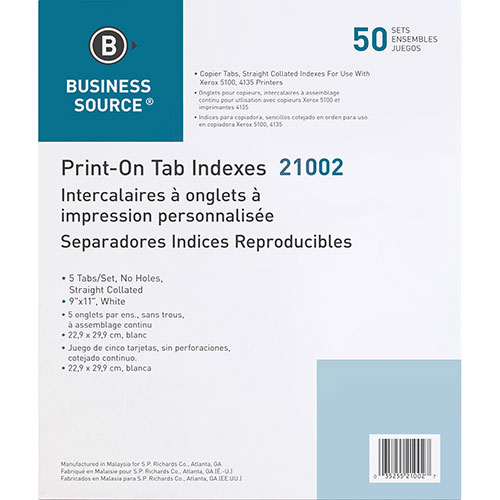 Business Source Dividers w/Print-on Tabs, 90 Bright, 8-1/2