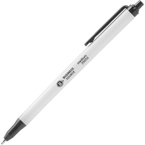 Business Source Ballpoint Pen, Retract, Clip, Med Pt, Gray Barrel, Black Ink