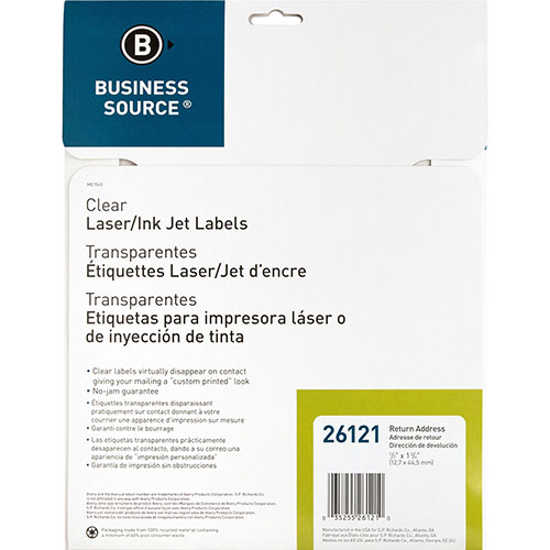 Business Source Label, Mailing, Laser, 1/2" x 1-3/4", 2000 Pack, Clear
