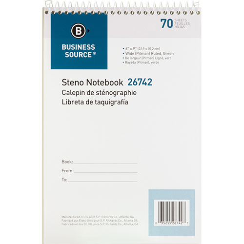 Business Source Steno Notebooks, Pitman Ruled, 6