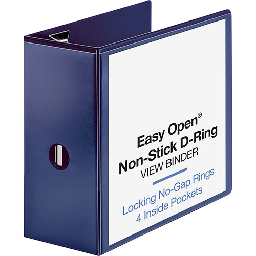 Business Source View Binder, D-Ring, 5" Capacity, 11"x8-1/2", Navy