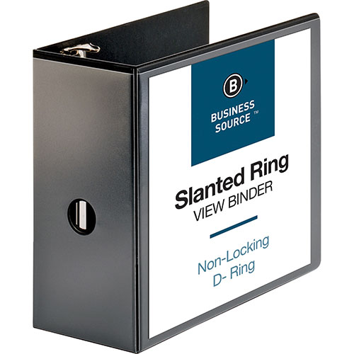 Business Source 39% Recycled D-Ring Binder, 5" Capacity, Black