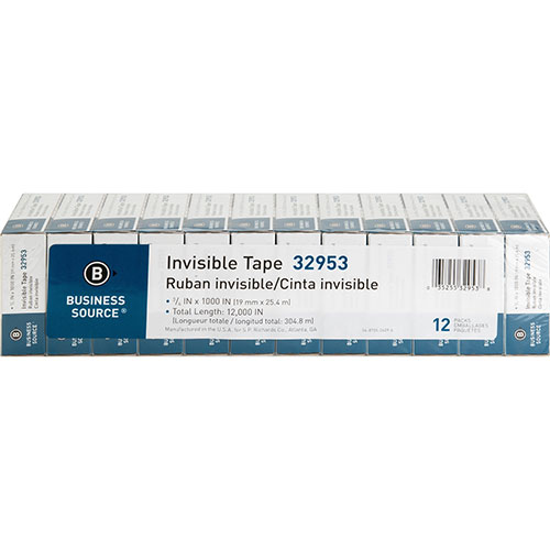 Business Source Invisible Tape, 3/4"x1000", 1" Core