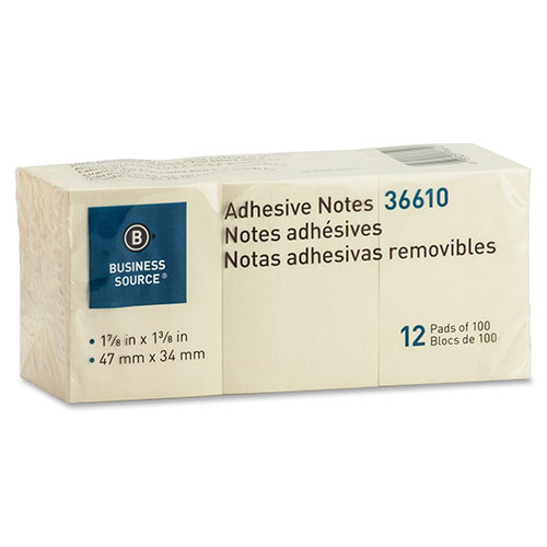 Business Source Adhesive Notes, 100 Sheets, 1-1/2" x 2", Yellow