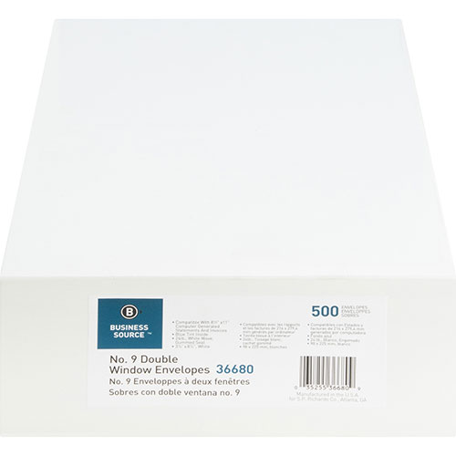 Business Source 36680 Double Window Envelope, No. 9, 3-7/8" x 8-7/8", White