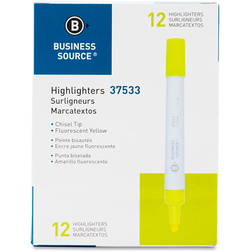 Business Source Highlighter, Chisel Tip, Florescent Yellow