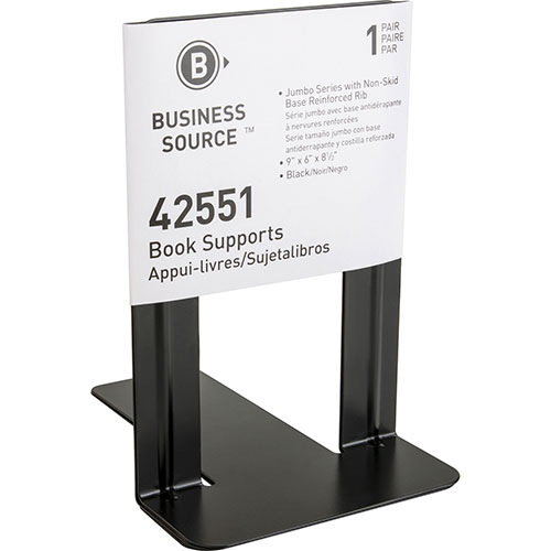Business Source Bookend Supports, Jumbo, 6-1/10" x 9-3/10" x 8-9/10", Black