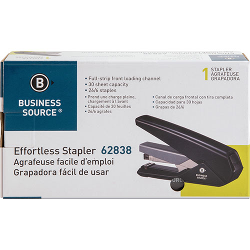 Business Source Full Strip Stapler, Anti-Slip, 210 Capacity, Black