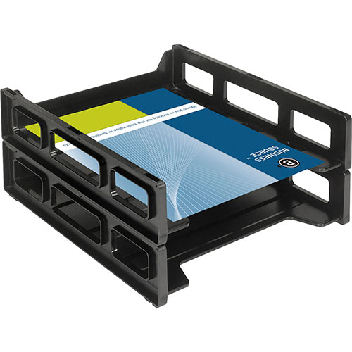 Business Source Letter Tray, Front Load, Stackable, Black