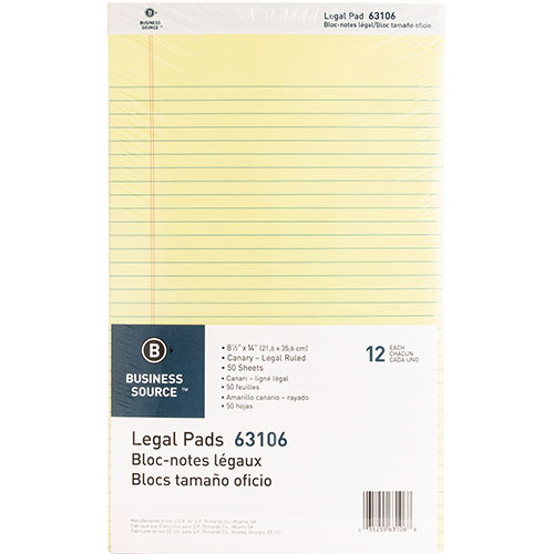 Business Source Pad, Micro-Perforated, Legal Rld, 50 Sheets, 8-1/2" x 14" 12/DZ, CA