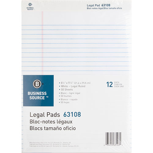 Business Source Pad, Micro-Perforated Legal Rld, 50 Sh, 8-1/2" x 11-3/4" 12/DZ, WE