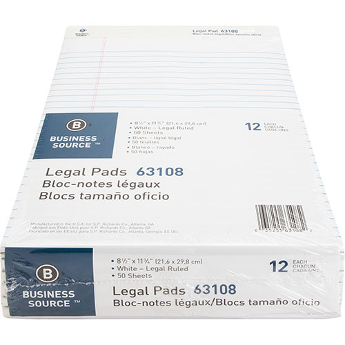 Business Source Pad, Micro-Perforated Legal Rld, 50 Sh, 8-1/2" x 11-3/4" 12/DZ, WE