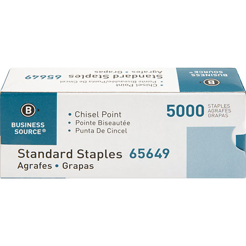Business Source Standard Staples, Chisel Point, 1/2" W, 1/4" L, 210 Strip