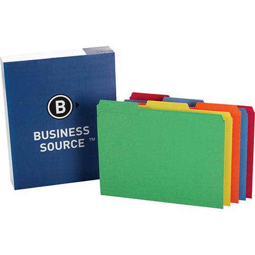 Business Source File Folder, 1-Ply, 1/3 Cut Assorted Tabs, Letter