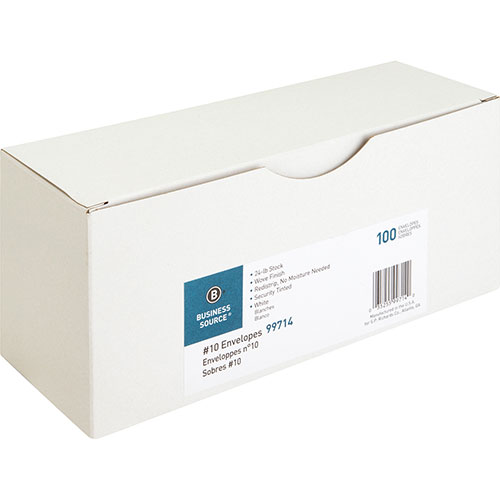 Business Source Peel-To-Seal Envelopes, No. 10, 100/BX, White