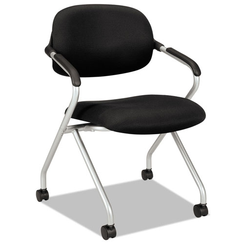 Hon HVL303 Nesting Arm Chair, Black Seat/Black Back, Platinum Base