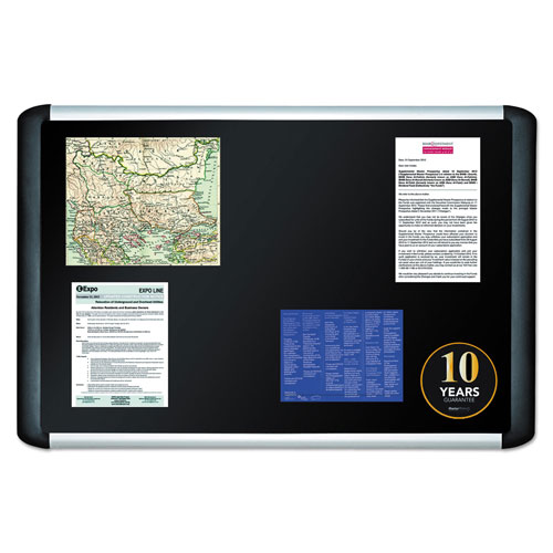 MasterVision™ Black fabric bulletin board, 36 x 48, Silver/Black