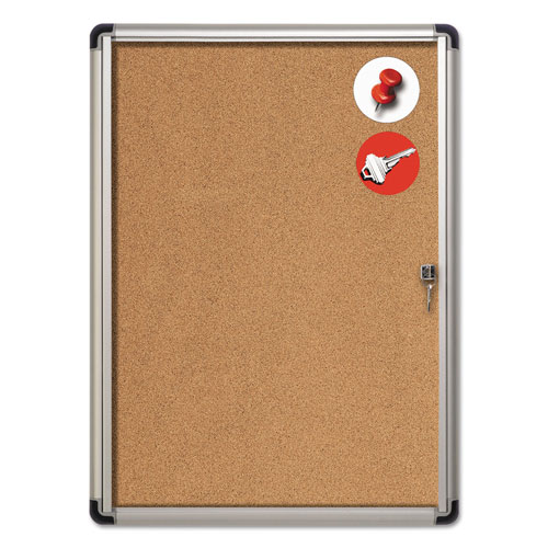 MasterVision™ Slim-Line Enclosed Cork Bulletin Board, 28 x 38, Aluminum Case