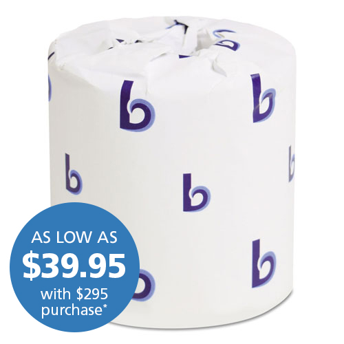 Boardwalk Bathroom Tissue, Standard, Septic Safe, 2-Ply, White, 4 x 3, 500 Sheets/Roll, 96/Carton