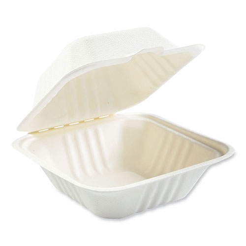 Boardwalk Bagasse PFAS-Free Food Containers, 1-Compartment, 6 x 6 x 3.19, White, Bamboo/Sugarcane, 500/Carton