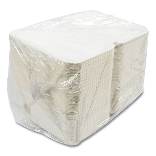Boardwalk Bagasse PFAS-Free Food Containers, Hoagie/Hinged Lid, 1-Compartment, 6 x 3 x 9, White, Bamboo/Sugarcane, 250/Carton