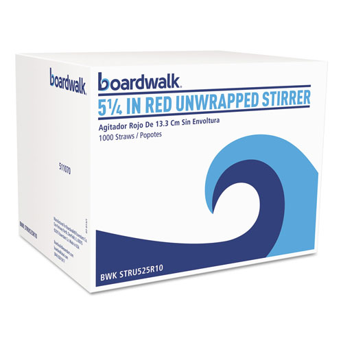 Boardwalk Single-Tube Stir-Straws, 5 1/4", Red, 1000/Pack, 10/Carton