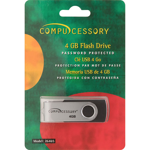 Compucessory Flash Drive, 4GB, Password Protected, Black/Aluminum