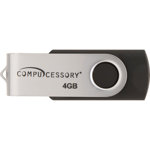 Compucessory Flash Drive, 4GB, Password Protected, Black/Aluminum