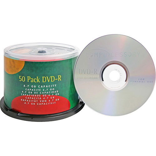 Compucessory DVD R, 4.7GB Capacity, 8X Recording Speed, 50/Pack