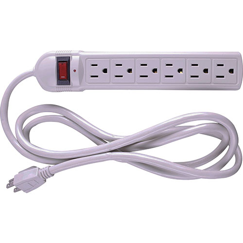 Compucessory 55155 6 Outlet Power Strip, Built in Circuit Breaker, 6" Cord