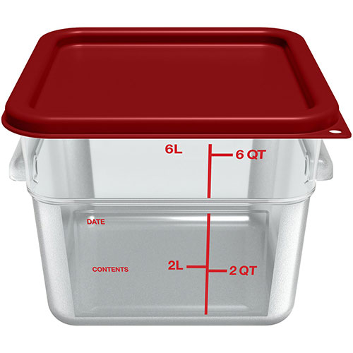 Carlisle Squares Polycarbonate Food Storage Container, 6 qt, 8.75 x 8.75 x 7.31, Clear, Plastic
