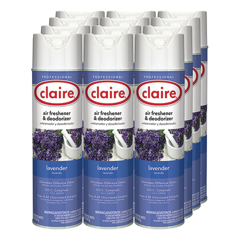 Claire Aerosol Air Freshener and Deodorizer, Lavender, 10 oz Aerosol Spray, 12 Cans